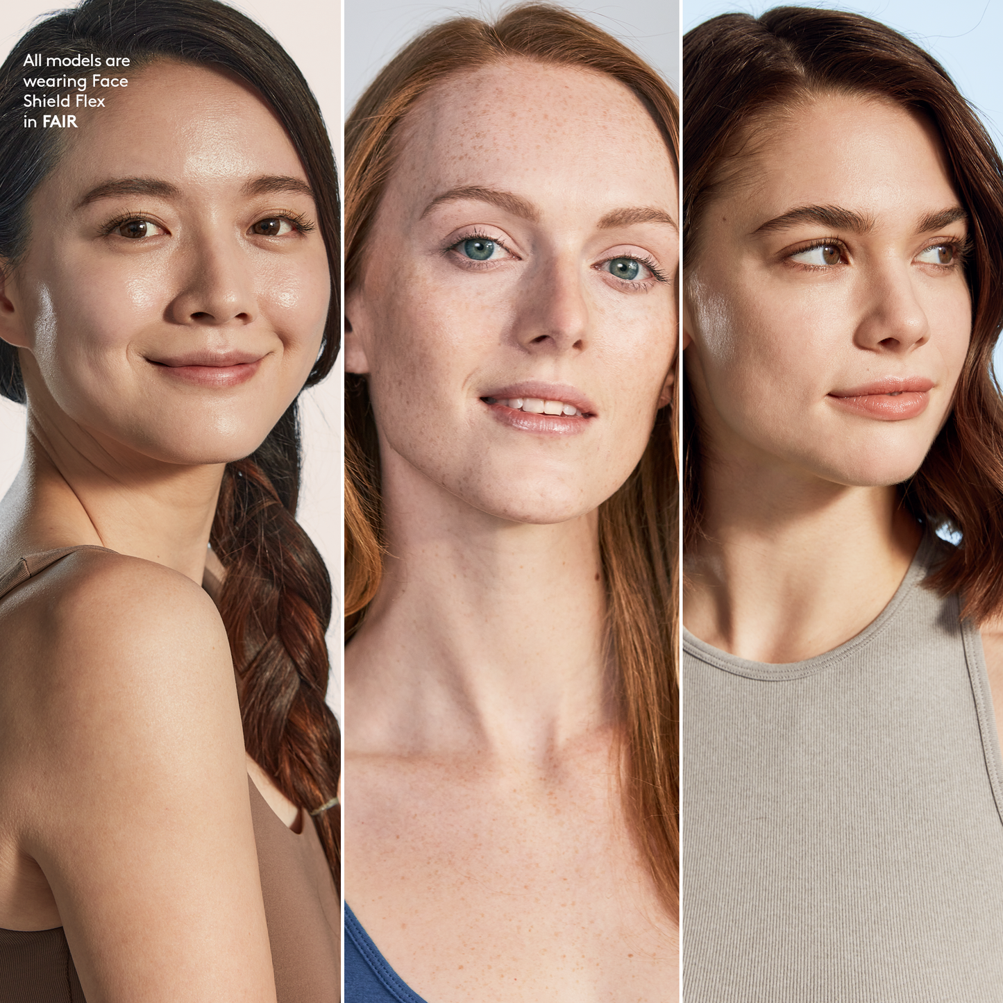 Models wearing Colorescience Sunforgettable Total Protection Face Shield Flex SPF 50 in Fair